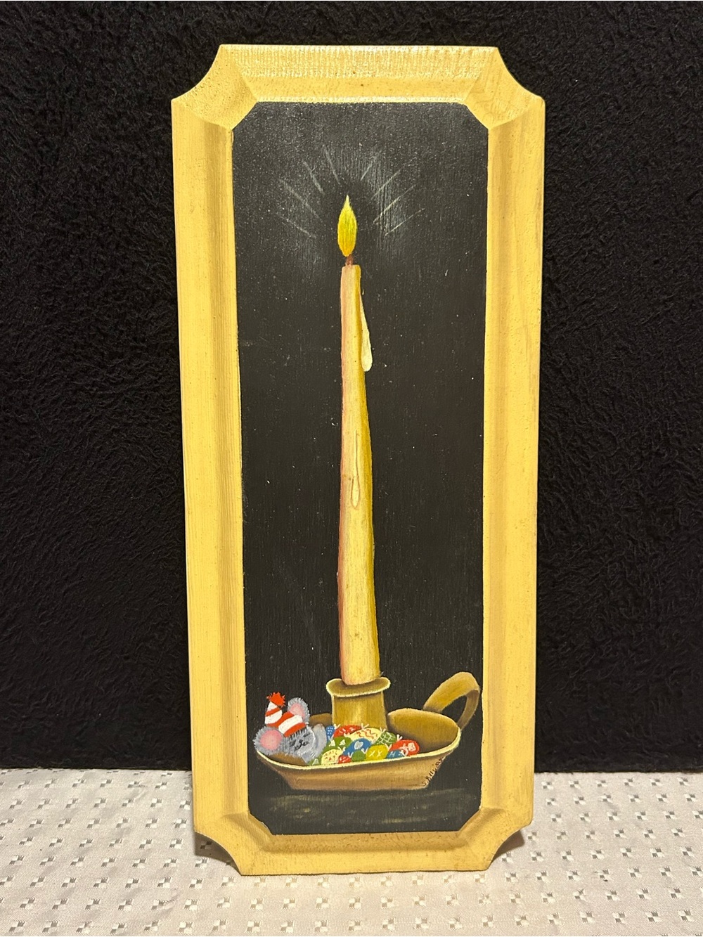Vtg Primitive Folk Art Candle Artist Signed Rustic Country Christmas